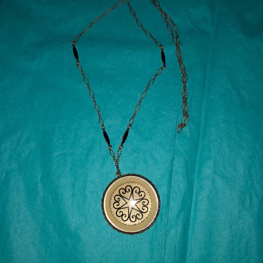Vintage Compact pendant Damask necklace